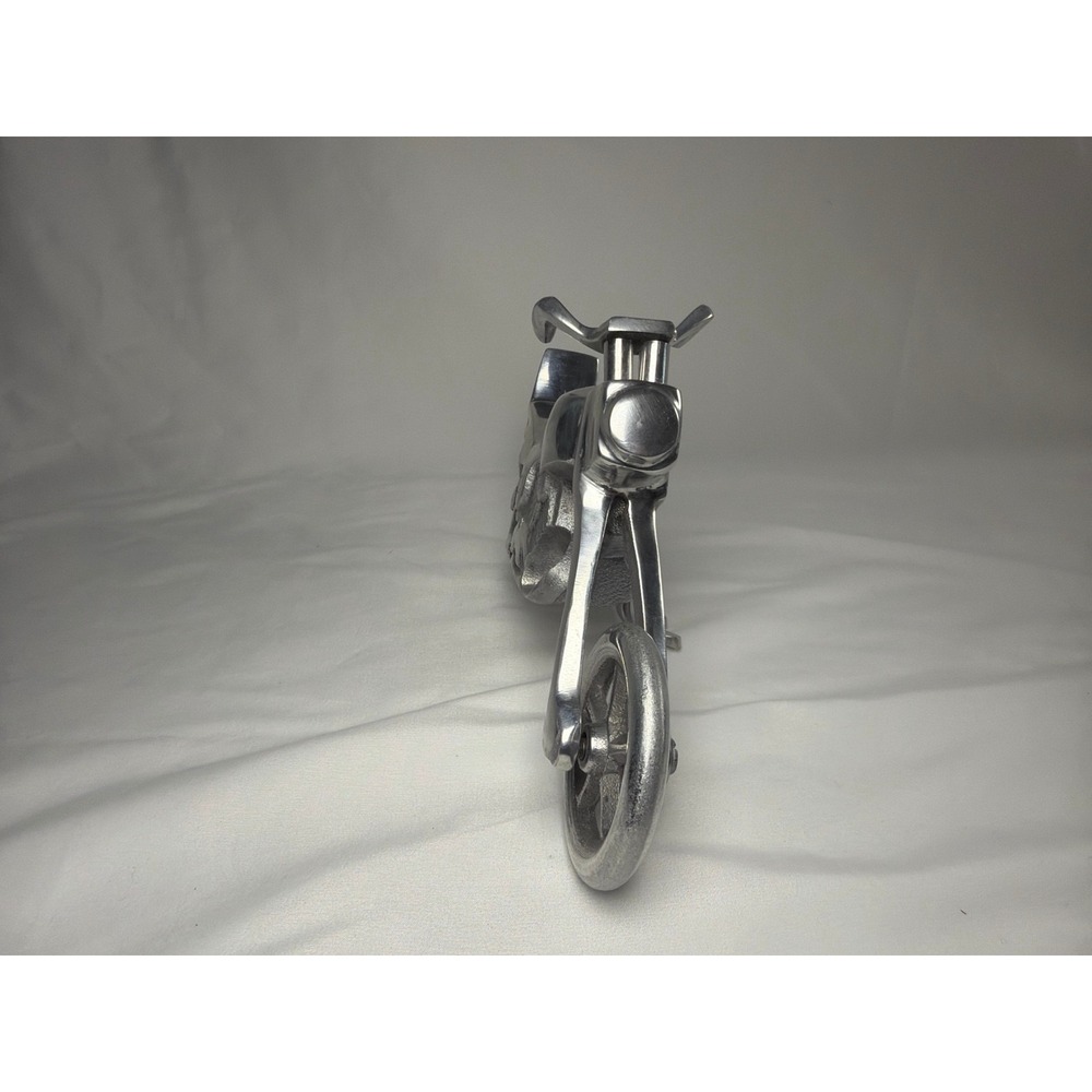 Vintage Cast Aluminum Motorcycle Chopper Figurine Silver Metal Bike Decor India - Picture 3 of 5